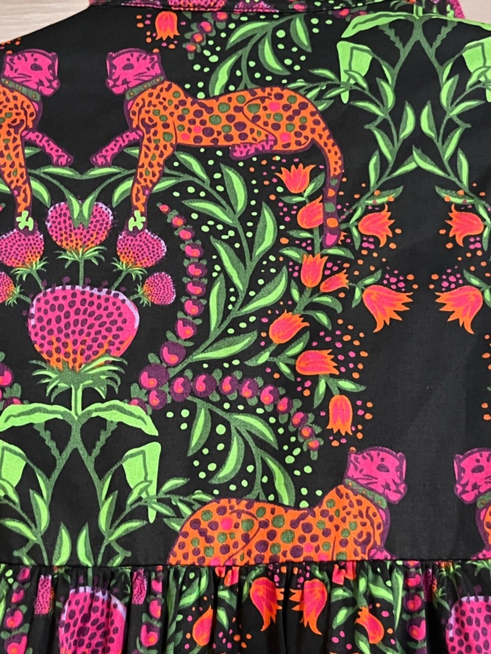 Emily McCarthy Black Leopard Strawberries Puff Sleeves Pocket Dress Small - Picture 9 of 10